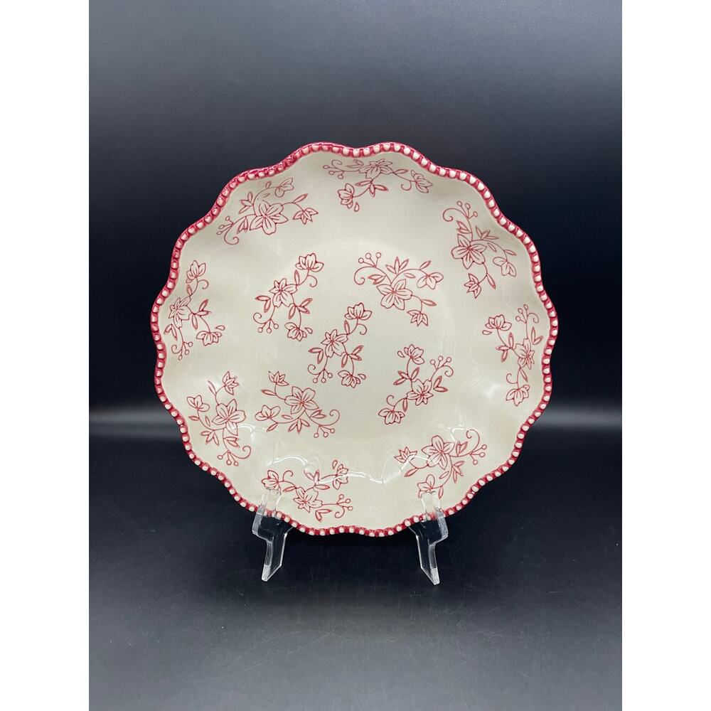 Temptations Red & White Floral Lace Scalloped Embossed Serving Bowl 1.5qt